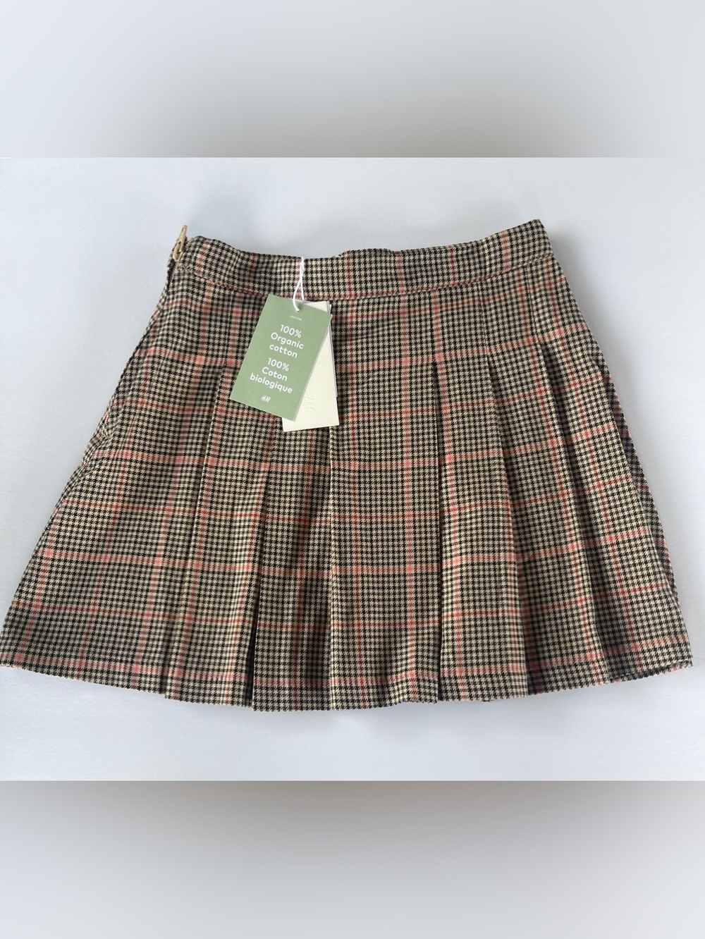 H&M Beige Plaid Pleated Mini Skirt with Pink Windowpane Girls size 8